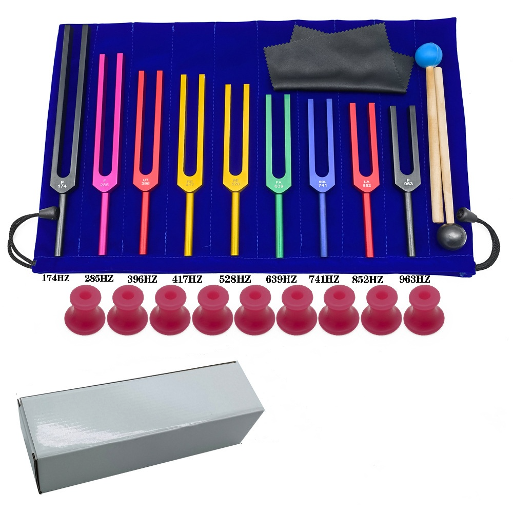 Set de 9 diapasones solfeggio con estuche